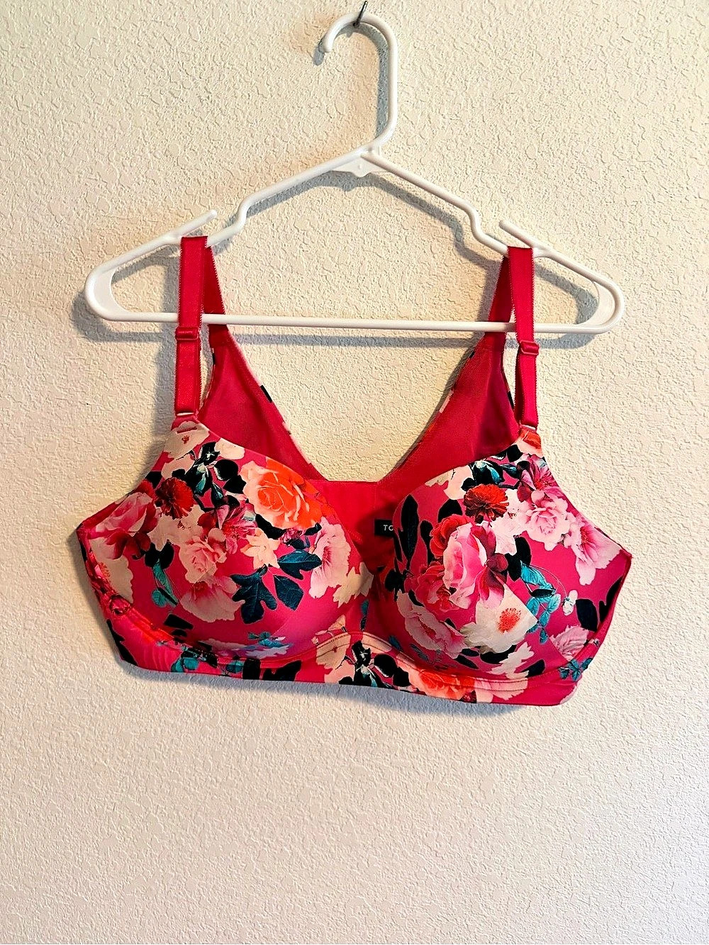 Torrid Dream Wire-Free Push-Up Bra Floral Bra in Pink & Red Size 44D